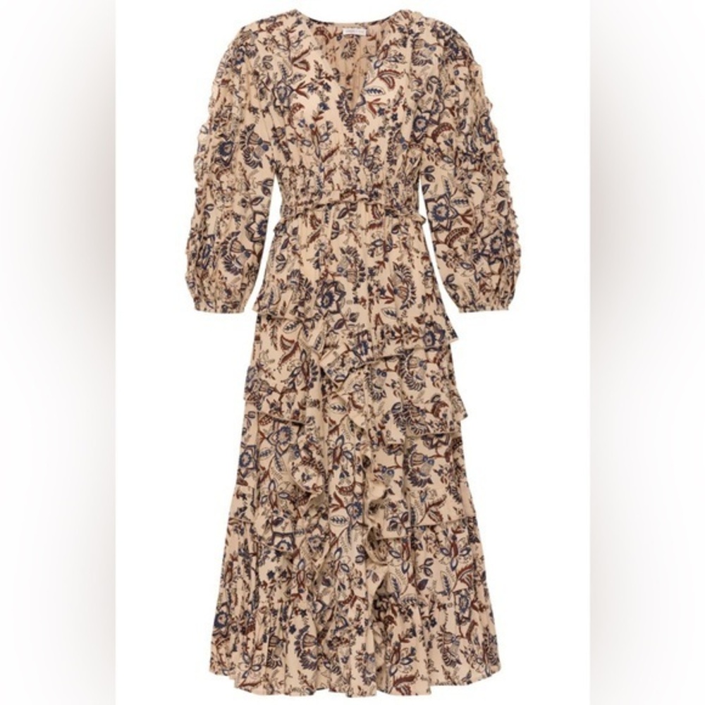 Anna Cate Size L • Mallory Tan Midi Dress Resort Wear Vacation Long Sleeve.